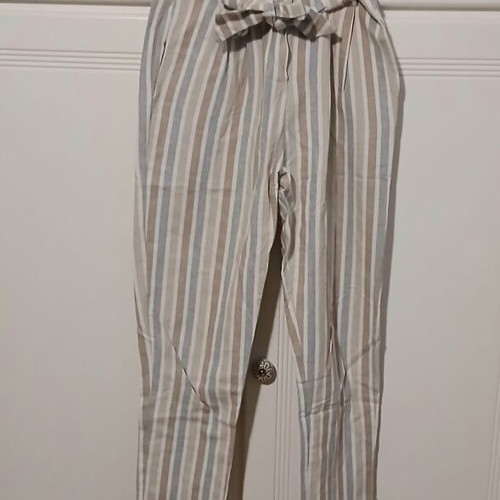Attrattivo linen high-waisted pants used, beige, summer style