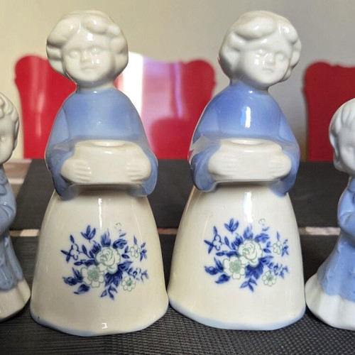 Ceramic vintage figurine candle holders like new, blue and white floral skirt