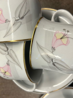Apulum porcelain vintage espresso cup set 6 pieces with floral design