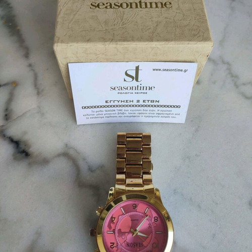 Season Time Gala women's watch like new with gold bracelet and pink dial