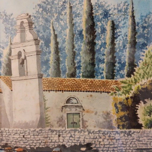 Watercolor Painting "Church by the Sea" used