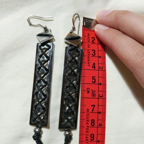 Metal earrings like new with leather cord, length 10cm