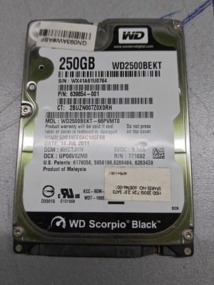 Wd Black 250GB 2.5 μεταχειρισμένο με 100% υγεία και απόδοση