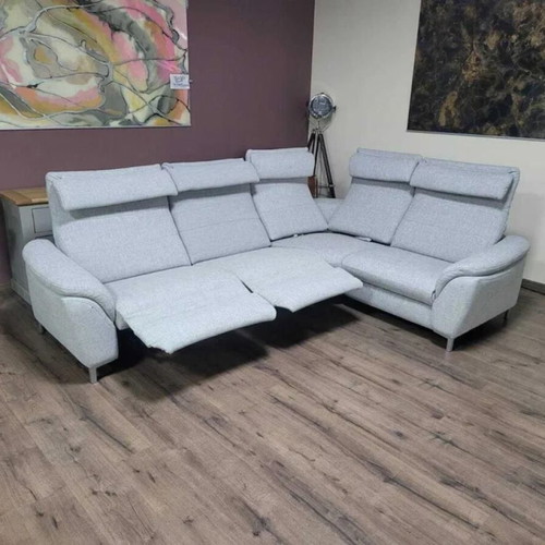 Gray HUKLA M-Bavero corner sofa new with electric relax mechanism