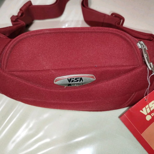 Delsey red waist bag new banana style with 2 zip compartments