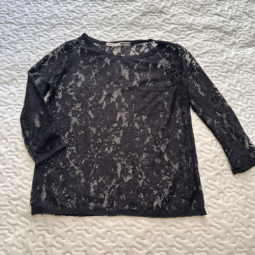 Stradivarius black lace blouse M used, floral design