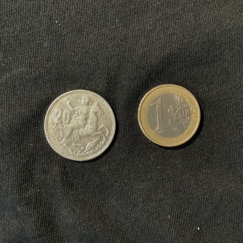 Greek silver coins 20 drachmas 1960 used, set of 2