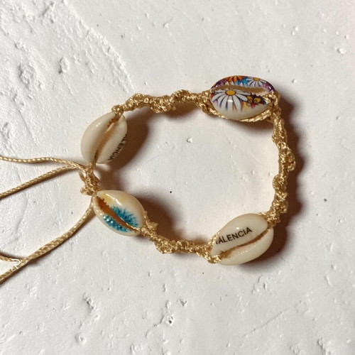 Macrame bracelet new with painted shells, colorful