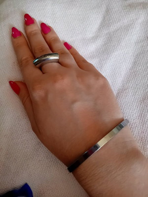Steel ring and bracelet set silver new