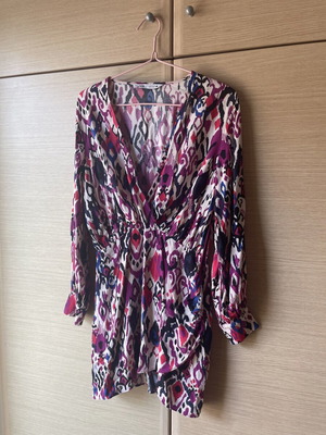 Zara Mini Dress V-neck used, red multicolor, size M