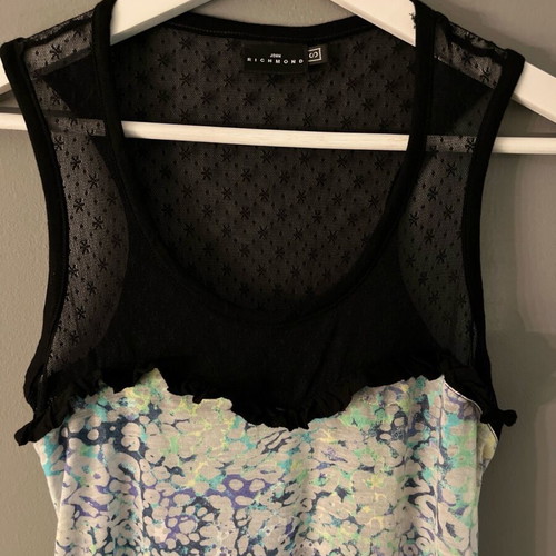 John Richmond lace tank top new, size S, black and multicolor