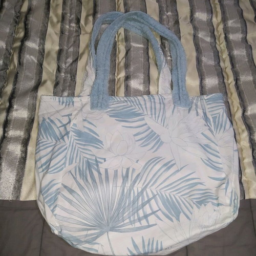Nima Fougere beach bag 2-sided new, white and turquoise