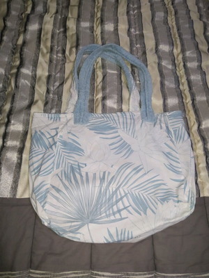 Nima Fougere beach bag 2-sided new, white and turquoise