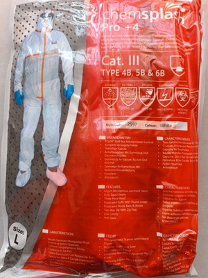 Chemical Protective Clothing Chemsplash 4pro+ new, size Large, antistatic fabric