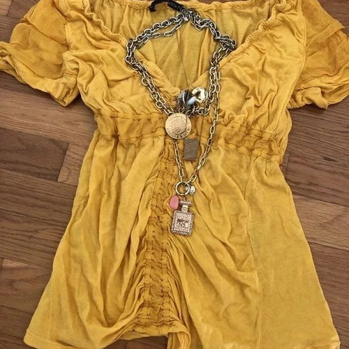 Annarita N blouse medium yellow with organza design new