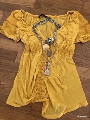 Annarita N blouse medium yellow with organza design new