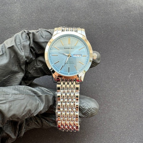 Banbony Watch with Elegant Blue Dial and Metal Bracelet