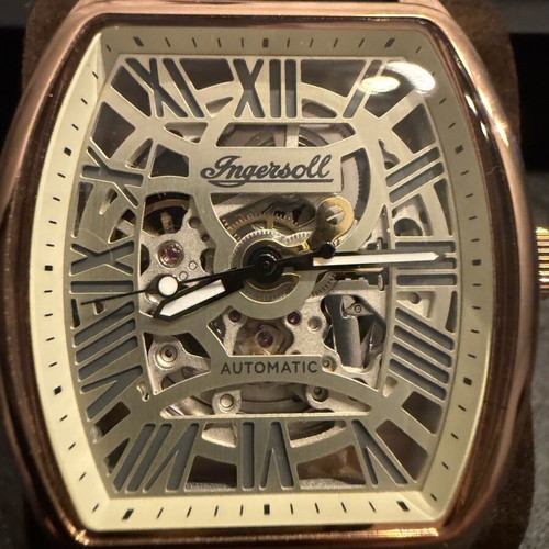 Ingersoll Tonneau Automatic Skeleton 43mm brand new, gold