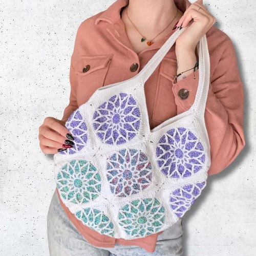 Handmade Stained Glass Tote Bag Shoulder Medium Colorful