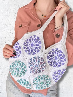 Handmade Stained Glass Tote Bag Shoulder Medium Colorful