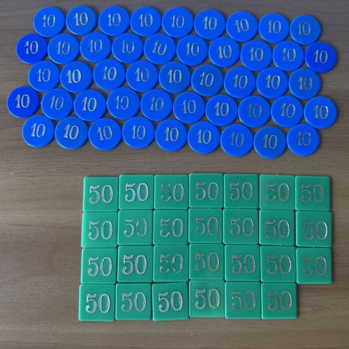 Game chips used, set of various colors and values