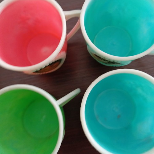 Plastic mugs with Aliki Vougiouklaki used, set of 4 from 1970s