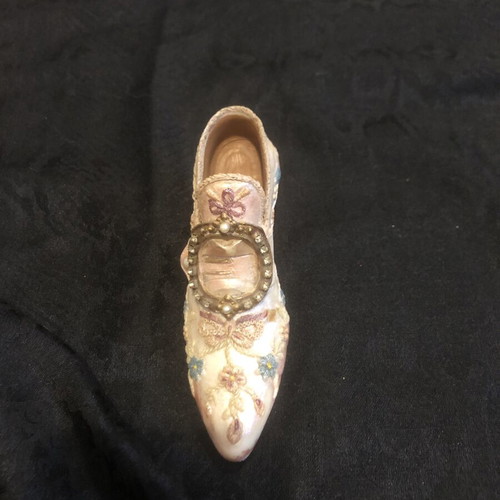 Vintage decorative miniature shoe with floral design and crystals