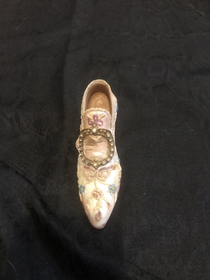 Vintage decorative miniature shoe with floral design and crystals