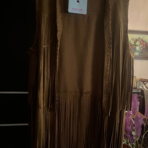 Pin up suede vest with fringes new brown size M