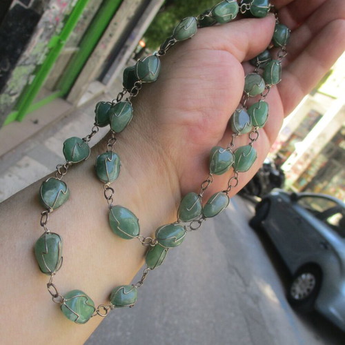 Aventurine Basket Necklace new, 80 cm length, green silver