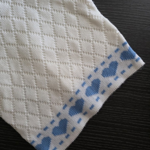 Baby knitted jacket with hood used, unisex, white and blue, 6-12 months