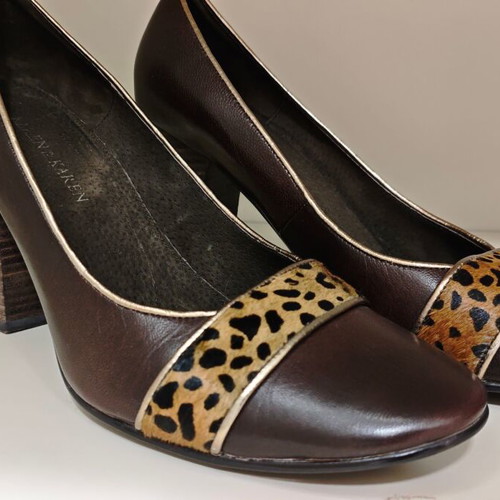 Brown pumps with animal print trim size 40 like new