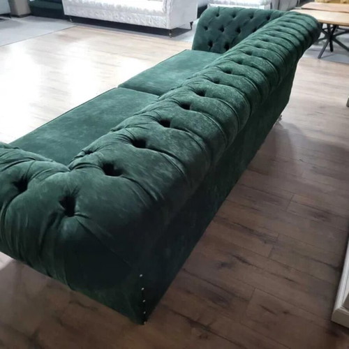 Large green Chesterfield fabric sofa new, four-seater