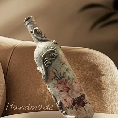 Handmade decorative bottle new with mixed media technique
