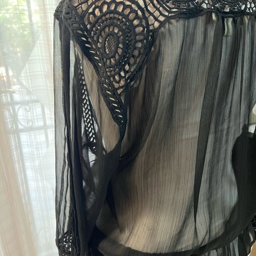 Black transparent blouse with lace large like new