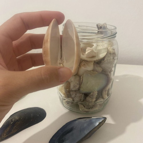 Large vase with seashells like new for decoration and crafts