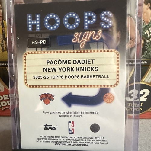 Pacome Dadiet 2026 NBA Hoops HS-PD Auto Chrome card new