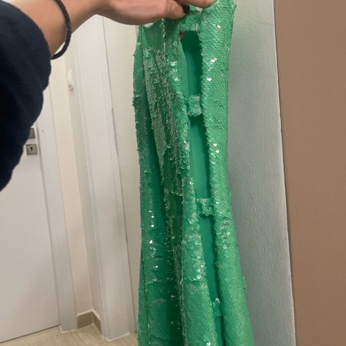 Stefania Vaidani green dress with sequins and side slits, new, size S