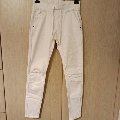 Denim pants white elastic with knee gathers and waistband, like new