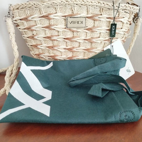 Verde handmade straw crossbody bag new, beige