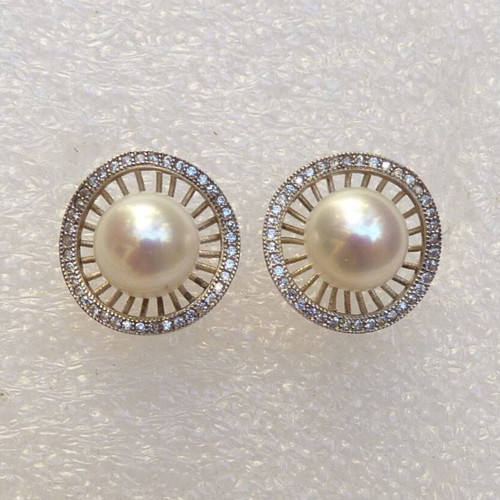 925 Silver Earrings with Freshwater Pearls and Zircon