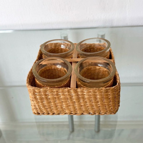 Decorative tealight set and holder with handmade wicker lining new