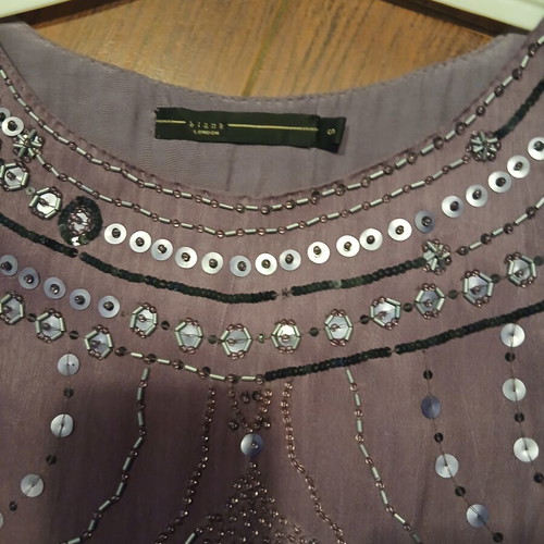 Blank London vintage silk dress with hand-embroidered sequins, purple