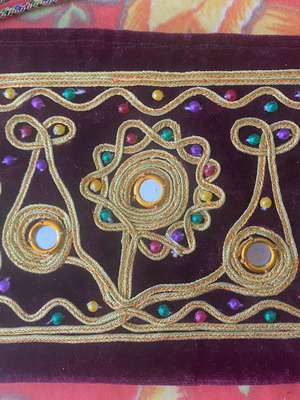 Boho handmade clutch bag velvet burgundy with embroidery and mirrors, like new