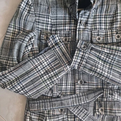 Women's checked fabric jacket used, size L, missing one sleeve button