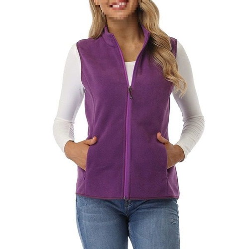 Fuinloth women's lightweight fleece vest with high collar and pockets, purple, XL