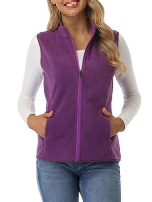Fuinloth women's lightweight fleece vest with high collar and pockets, purple, XL