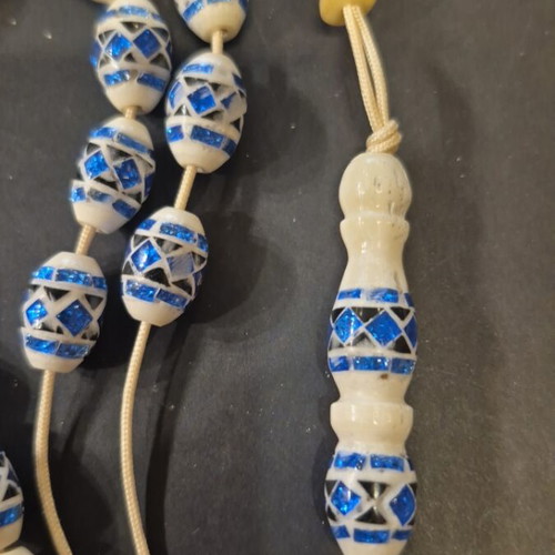 Komboloi new, bone, ebony and blue acrylic beads, 29 beads