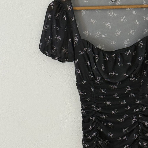 Missguided floral cottage mini dress XS/S like new, black and pink