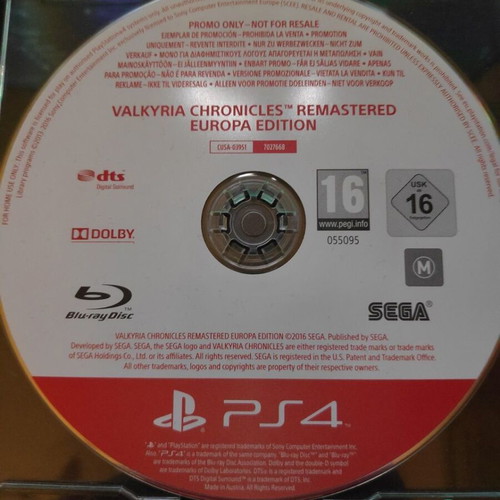 Valkyria Chronicles Remastered Europa Edition for PS4 like new